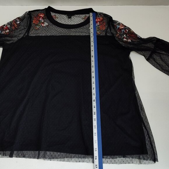 Torrid Black Floral Embroidered Mesh Tunic Top 3/4 Bell Sleeves Women's Size 1 - Picture 8 of 8